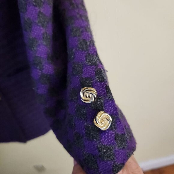 S K & Company Vintage Wool Purple Hounds Tooth Double Breasted Blazer Size 10 - Picture 4 of 5